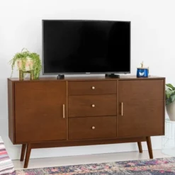 Mid-Century Modern Wood Console TV Stand For TVs Up To 65" - Saracina Home -HOMCOM Shop GUEST cb85f3af 3c20 42f9 8a52 5c742cd3a8be