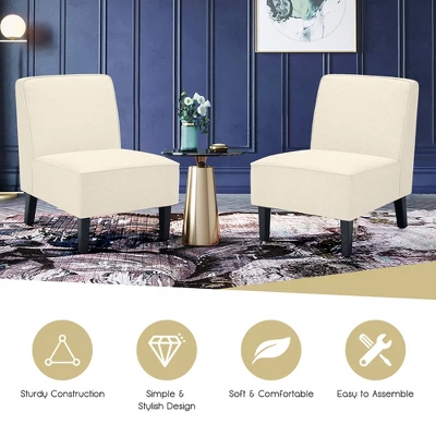 Costway Modern Armless Accent Chair Fabric Single Sofa WithRubber Wood Legs Beige/Gray 6 Costway Modern Armless Accent Chair Fabric Single Sofa WithRubber Wood Legs Beige/Gray - Image 4