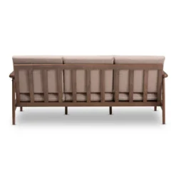 Venza Mid-Modern Walnut Wood Fabric Upholstered 3 Seater Sofa Light Brown - Baxton Studio -HOMCOM Shop GUEST cd283f87 f375 4425 920e 531e27756a5b