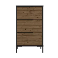 Wood And Metal Office Accent Storage Cabinet With 3 Drawers Brown/Black - The Urban Port