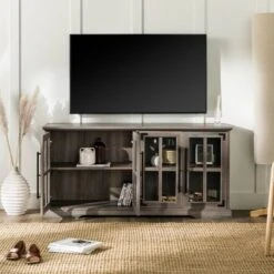 Avalene Modern Farmhouse 4 Door Glass Window Pane TV Stand For TVs Up To 65" - Saracina Home -HOMCOM Shop GUEST ceb56c53 532c 41c4 bc33 7237d1461a67