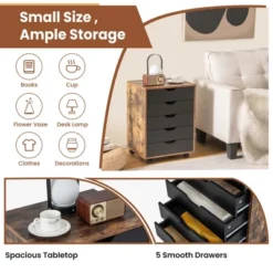 Costway 5 Drawer Chest Storage Dresser Floor Cabinet Organizer With Wheels Rustic Brown -HOMCOM Shop GUEST d02a053b 6b79 4da2 b5dd 3bade3948b38