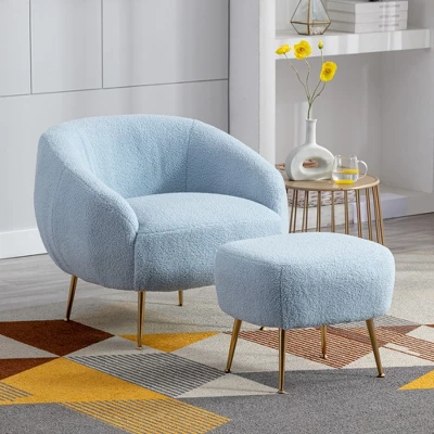 Modern Accent Chair, Teddy Short Plush Particle Velvet Armchair With Ottoman-ModernLuxe 15 Modern Accent Chair, Teddy Short Plush Particle Velvet Armchair With Ottoman-ModernLuxe - Image 13
