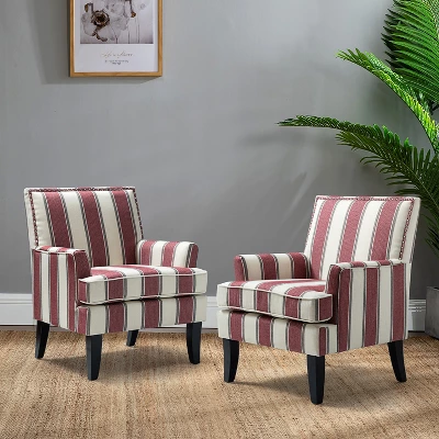Set Of 2 Sara Upholstered Accent Arm Chair With Nail Head Trim | Karat Home-Stripe Red 2 Set Of 2 Sara Upholstered Accent Arm Chair With Nail Head Trim | Karat Home-Stripe Red