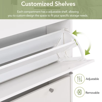 Narrow Design Shoe Cabinet With 3 Flip Drawers, 3 Hooks And Adjustable Panels - ModernLuxe 9 Narrow Design Shoe Cabinet With 3 Flip Drawers, 3 Hooks And Adjustable Panels - ModernLuxe - Image 7