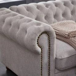 Chesterfield Linen Tufted Nailhead Upholstered Sofa With Wooden Legs - ModernLuxe -HOMCOM Shop GUEST d40617e5 a58d 413b b195 42ca92051c3d