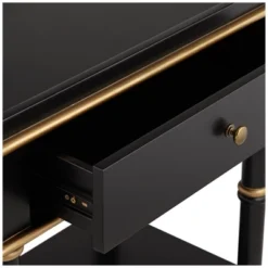 55 Downing Street Modern Luxe Wood Rectangular Accent Side End Table 15" X 24" With Drawer Shelf Black Gold For Living Room Home -HOMCOM Shop GUEST d67ea61c 96b3 4a88 9f95 3daab7ab1daf