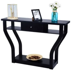Costway Black Accent Console Table Modern Sofa Entryway Hallway Hall Furniture W/Drawer -HOMCOM Shop GUEST d7c608c4 2462 417c 8b89 352296279fc6