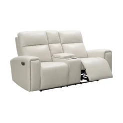 Karina Leather Power Reclining Console Loveseat With Power Headrests Ivory - Abbyson Living