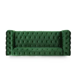 Sagewood Contemporary Velvet Tufted 3 Seater Sofa Emerald/Espresso - Christopher Knight Home -HOMCOM Shop GUEST da7d69f2 8bf2 4b4a bd05 09744fa197e2