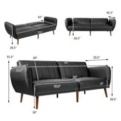 New Release 19 Costway Convertible Futon Sofa Bed PU Adjustable Couch Sleeper W/Wood Legs