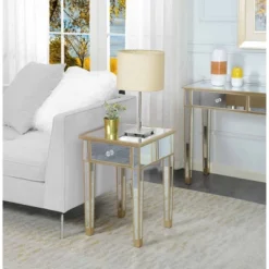 Gold Coast Mirrored End Table With Drawer - Breighton Home