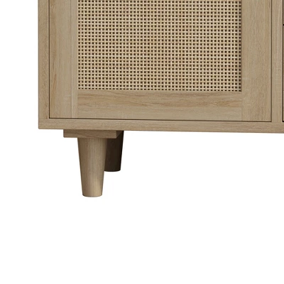 Wooden Cabinet With 4 Drawers And Rattan Decorative Doors, Natural - ModernLuxe 9 Wooden Cabinet With 4 Drawers And Rattan Decorative Doors, Natural - ModernLuxe - Image 7