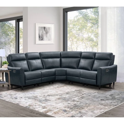 5pc Tomasso Leather Power Reclining Sectional With Power Headrest Blue - Abbyson Living 3 5pc Tomasso Leather Power Reclining Sectional With Power Headrest Blue - Abbyson Living