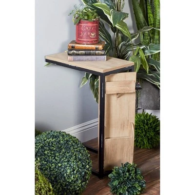 Farmhouse C Shaped Side Table Light Brown/Black - Olivia & May 4 Farmhouse C Shaped Side Table Light Brown/Black - Olivia & May - Image 2