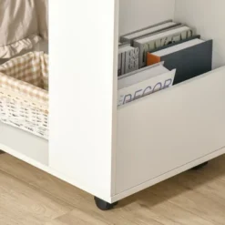 HOMCOM C-Shaped Sofa Side Table Mobile End Table With Storage And Wheels For Living Room, Bedroom, Office, White -HOMCOM Shop GUEST df11657d 87ac 497b 8bb4 de9bbb9b23f5