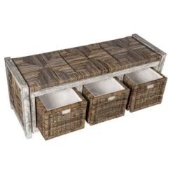 Happimess Rustic 43.3" 3 Drawer Wicker Storage Bench, Gray 10 Happimess Rustic 43.3" 3 Drawer Wicker Storage Bench, Gray -HOMCOM Shop GUEST df1492c0 3844 4f88 bf31 2344ee63e43c