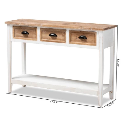 Benedict Two-Tone Wood 3 Drawer Console Table White/Oak - Baxton Studio 9 Benedict Two-Tone Wood 3 Drawer Console Table White/Oak - Baxton Studio - Image 7