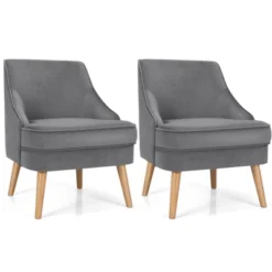 Costway Set Of 2 Accent Chairs Velvet Single Sofa Chair W/Rubber Wood Legs PinkGreenGrey -HOMCOM Shop GUEST e2d75413 c22a 469b 9de1 eb6734d8e974