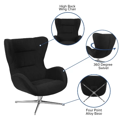 Merrick Lane Ergonomic High-Back Lounge Chair 360° Swivel Accent Chair Side Chair With 4 Star Alloy Base 10 Merrick Lane Ergonomic High-Back Lounge Chair 360° Swivel Accent Chair Side Chair With 4 Star Alloy Base - Image 8