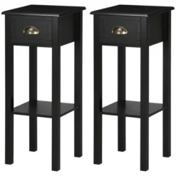 HOMCOM 2-Tier Side Table With Drawer, Narrow End Table With Bottom Shelf, For Living Room Or Bedroom, Set Of 2, Black -HOMCOM Shop GUEST e3f379be 0b9d 43b4 80ce b6c07b003ca7