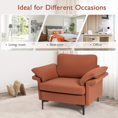 Costway Modern Fabric Accent Armchair Upholstered Single Sofa W/ Metal Legs Rust RedGreen 6 Costway Modern Fabric Accent Armchair Upholstered Single Sofa W/ Metal Legs Rust RedGreen - Image 4