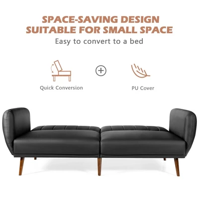 Costway Convertible Futon Sofa Bed PU Adjustable Couch Sleeper W/Wood Legs 8 Costway Convertible Futon Sofa Bed PU Adjustable Couch Sleeper W/Wood Legs - Image 6
