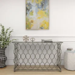 Contemporary Metal Pattern Console Table Silver - Olivia & May -HOMCOM Shop GUEST e69af378 adc0 4c48 a27a b18561a130c8