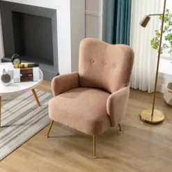 Modern Accent Chair With Golden Metal Legs, High Back Armchair In Teddy Short Plush Particle-ModernLuxe 25 Modern Accent Chair With Golden Metal Legs, High Back Armchair In Teddy Short Plush Particle-ModernLuxe -HOMCOM Shop GUEST e766976c 8662 4785 b1b7 cfb402e7dbe2