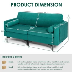 Costway Modern Loveseat 2-Seat Sofa Couch W/ 2 Bolsters Side Storage Pocket Teal -HOMCOM Shop GUEST e92619a2 c724 4d70 8894 8557c59fa2a5