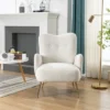 Modern Accent Chair With Golden Metal Legs, High Back Armchair In Teddy Short Plush Particle-ModernLuxe