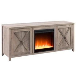 Gray Oak TV Stand With Crystal Fireplace Insert - Henn&Hart