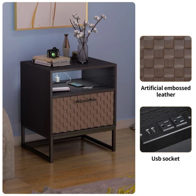 Arina Leatherette With Bands Weaving Vision End & Side Tables With Storage And Upper Layer -Maison Boucle 10 Arina Leatherette With Bands Weaving Vision End & Side Tables With Storage And Upper Layer -Maison Boucle - Image 8