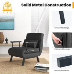Costway Folding 6 Position Armchair Lounge Couch Convertible Sleeper Bed W/ Pillow Gray 17 Costway Folding 6 Position Armchair Lounge Couch Convertible Sleeper Bed W/ Pillow Gray -HOMCOM Shop GUEST ea291c28 91dd 405d b145 ad3ce0d070cf