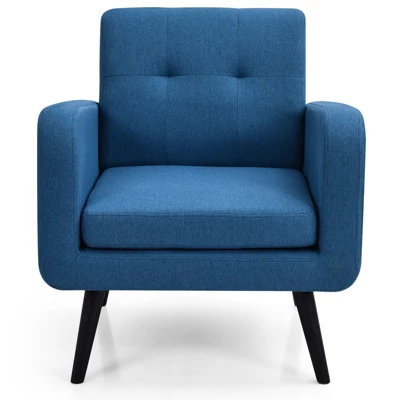 Tangkula Modern Upholstered Accent Chair Linen Fabric Single Sofa With Rubber Wood Leg Grey/ Blue 8 Tangkula Modern Upholstered Accent Chair Linen Fabric Single Sofa With Rubber Wood Leg Grey/ Blue - Image 6