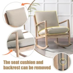 Solid Wood Rocking Chair Upholstered In Linen Fabric, Beige - ModernLuxe 13 Solid Wood Rocking Chair Upholstered In Linen Fabric, Beige - ModernLuxe -HOMCOM Shop GUEST eccef4e6 7900 46b2 b98e 97ef7ca6f45b