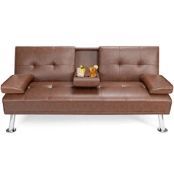 Costway Convertible Folding Futon Sofa Bed Leather W/Cup Holders&Armrests WhiteBlackBrown 24 Costway Convertible Folding Futon Sofa Bed Leather W/Cup Holders&Armrests WhiteBlackBrown -HOMCOM Shop GUEST edeaf53e 2ad4 4e60 b757 3255de61de8c