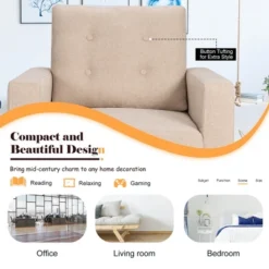 Costway Modern Tufted Accent Chair Fabric Armchair Single Sofa W/ Rubber Wood Legs Blue BeigeGrey -HOMCOM Shop GUEST f0175bf2 fd24 4622 8514 af13878f934e