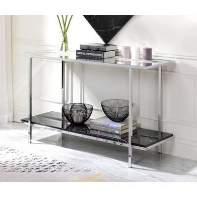 Angwin Console Table Mirrored Faux Marble/Chrome - Acme Furniture 4 Angwin Console Table Mirrored Faux Marble/Chrome - Acme Furniture - Image 2