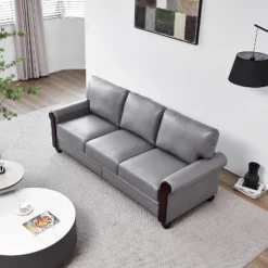 Eulalia Transitional Leather 82"Wide Sofa With Rolled Arms And Solid Wood Legs | ARTFUL LIVING DESIGN -HOMCOM Shop GUEST f07a2f2a 6dbb 4b6f a969 e4cbfccabffd