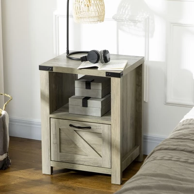 HOMCOM Farmhouse Side Table With 1 Drawer, 1 Open Shelf And Tabletop For Living Room, Set Of 2, Gray Oak 3 HOMCOM Farmhouse Side Table With 1 Drawer, 1 Open Shelf And Tabletop For Living Room, Set Of 2, Gray Oak