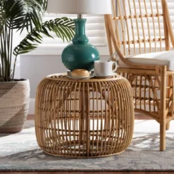 Maverick Rattan End Table Natural/Brown - Bali & Pari