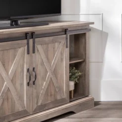 Robinson Rustic Transitional Sliding Barn Door Corner TV Stand For TVs Up To 58" - Saracina Home -HOMCOM Shop GUEST f4b1d6be 6e3e 45e6 b9bb d755792afafb