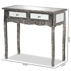 Wycliff Metal And Mirrored Glass 2 Drawer Console Table Dark Gray/Silver - Baxton Studio -HOMCOM Shop GUEST f5482c47 f529 4adb b3b6 ac244924ec02