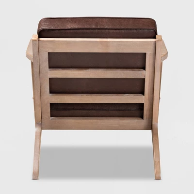 Sigrid Faux Leather Upholstered Wood Armchair Dark Brown/Antique Oak - Baxton Studio 5 Sigrid Faux Leather Upholstered Wood Armchair Dark Brown/Antique Oak - Baxton Studio - Image 3