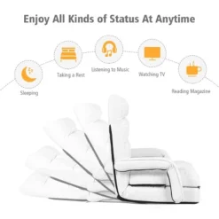 Costway Folding Floor Armchair W/6-position Adjustable Back & Lumbar Pillow White -HOMCOM Shop GUEST fcfe8a0e 2bd1 44d2 aaa5 65c0816f1c72