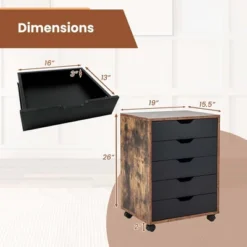 Costway 5 Drawer Chest Storage Dresser Floor Cabinet Organizer With Wheels Rustic Brown -HOMCOM Shop GUEST fddb2d59 c901 4e87 8e19 e11d9dc7610d