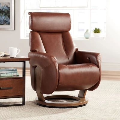 BenchMaster Brown Swivel Faux Leather Recliner Chair Modern Armchair Comfortable Manual Reclining Footrest Headrest For Bedroom 3 BenchMaster Brown Swivel Faux Leather Recliner Chair Modern Armchair Comfortable Manual Reclining Footrest Headrest For Bedroom